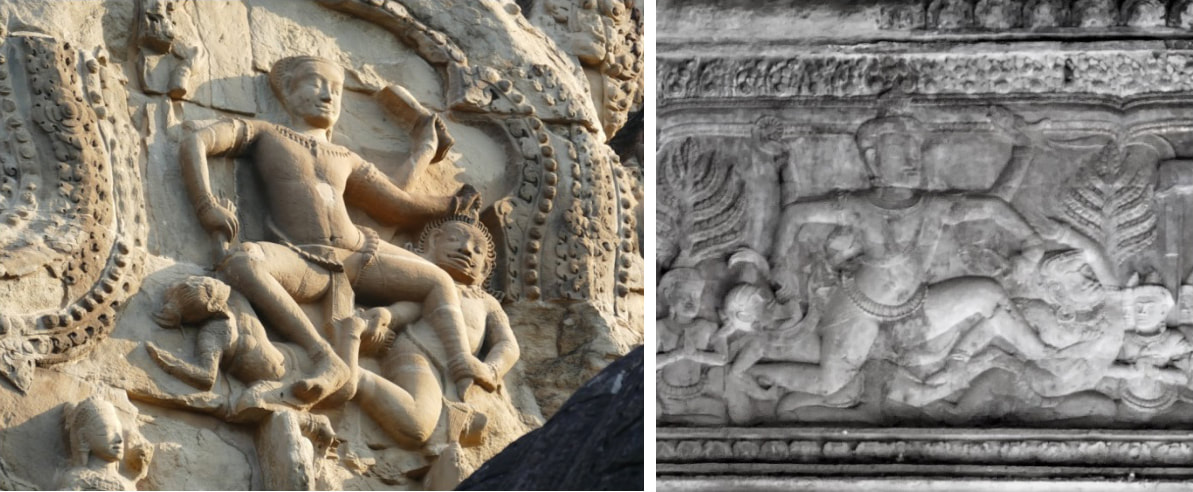 Angkor Wat – Tympanum (Zentral-Prasat) und Lintel: Vishnu (Krishna) tötet Madhu und Kaitabha