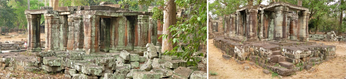 Banteay Kdei Tempel Nordost-Bereich: Sandstein-Pfeilerbau auf Sandsteinsockel