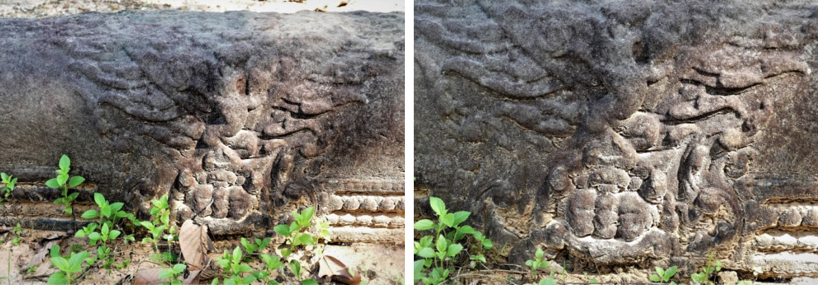 Bild 2 & 3: Banteay Prei Tempel, Seitenansichten eines Balustraden-Fragments
