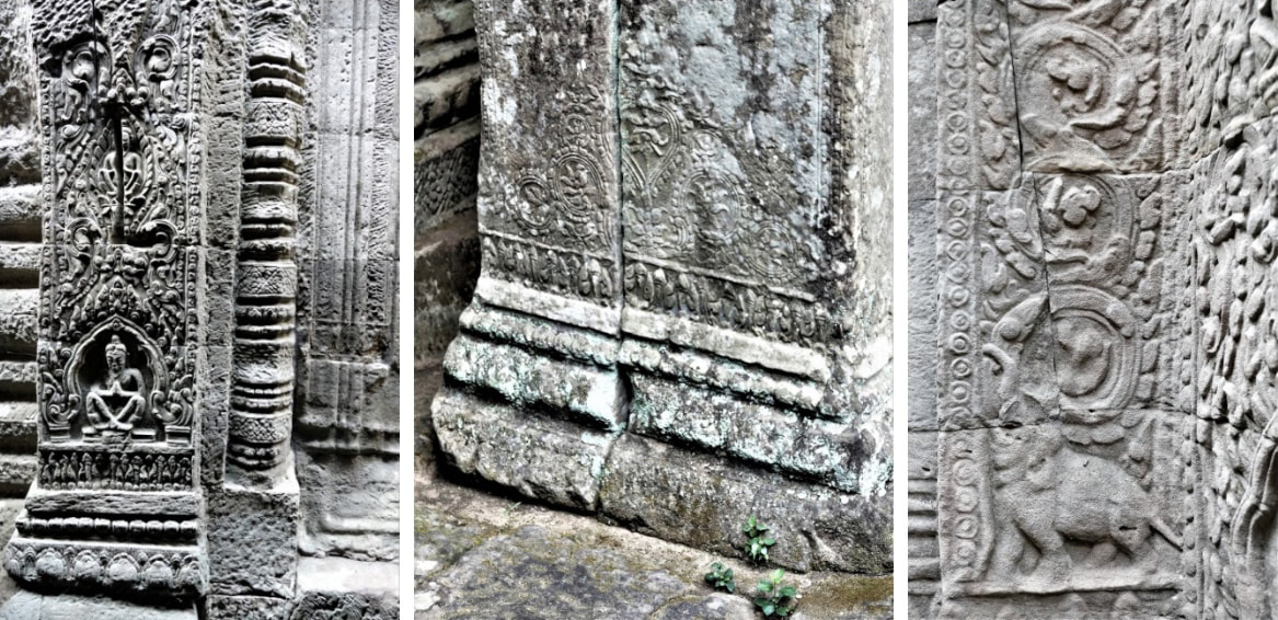 Bild 12: Pilaster und Säule   Bild 13: Pfeiler mit Blumendekor   Bild 14: Wand mit Elefantendekor