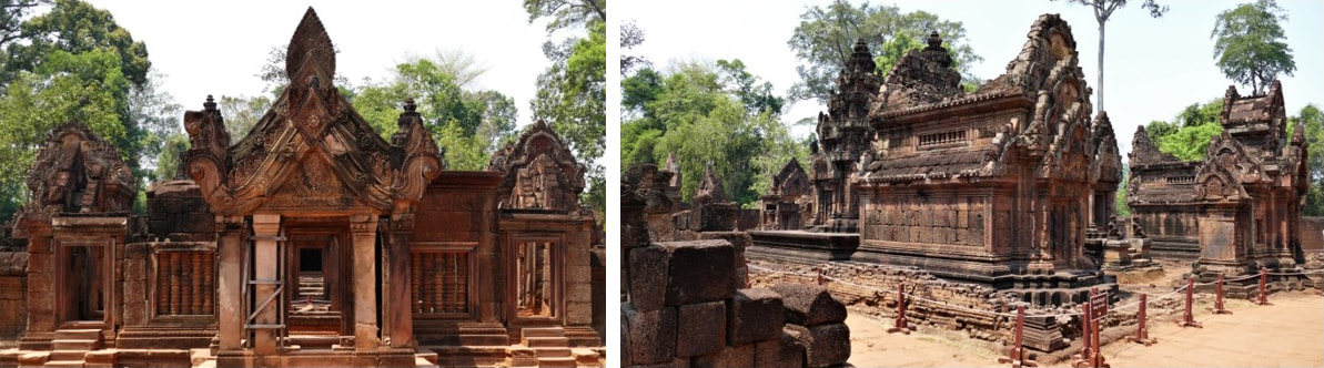 Bild 1 & 2: Prasat Banteay Srei: Ost-Gopuram und Bibliotheken
