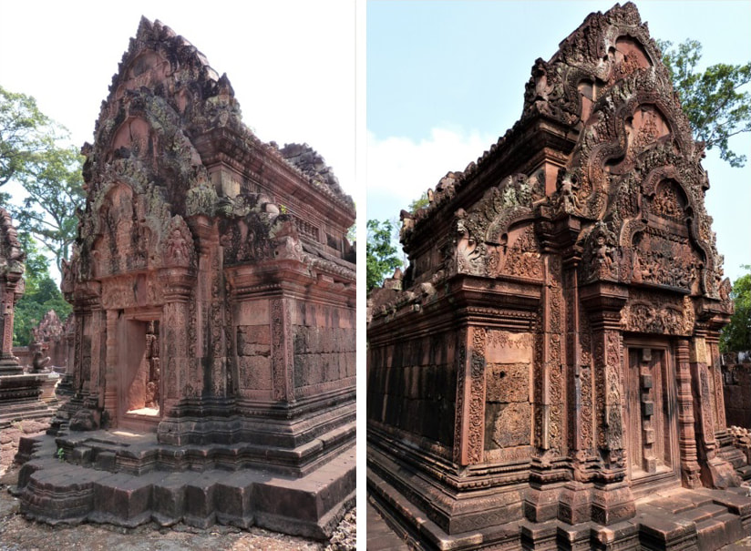 Bild 3 & 4: Prasat Banteay Srei – Bibliothek, West & Ost-Ansicht