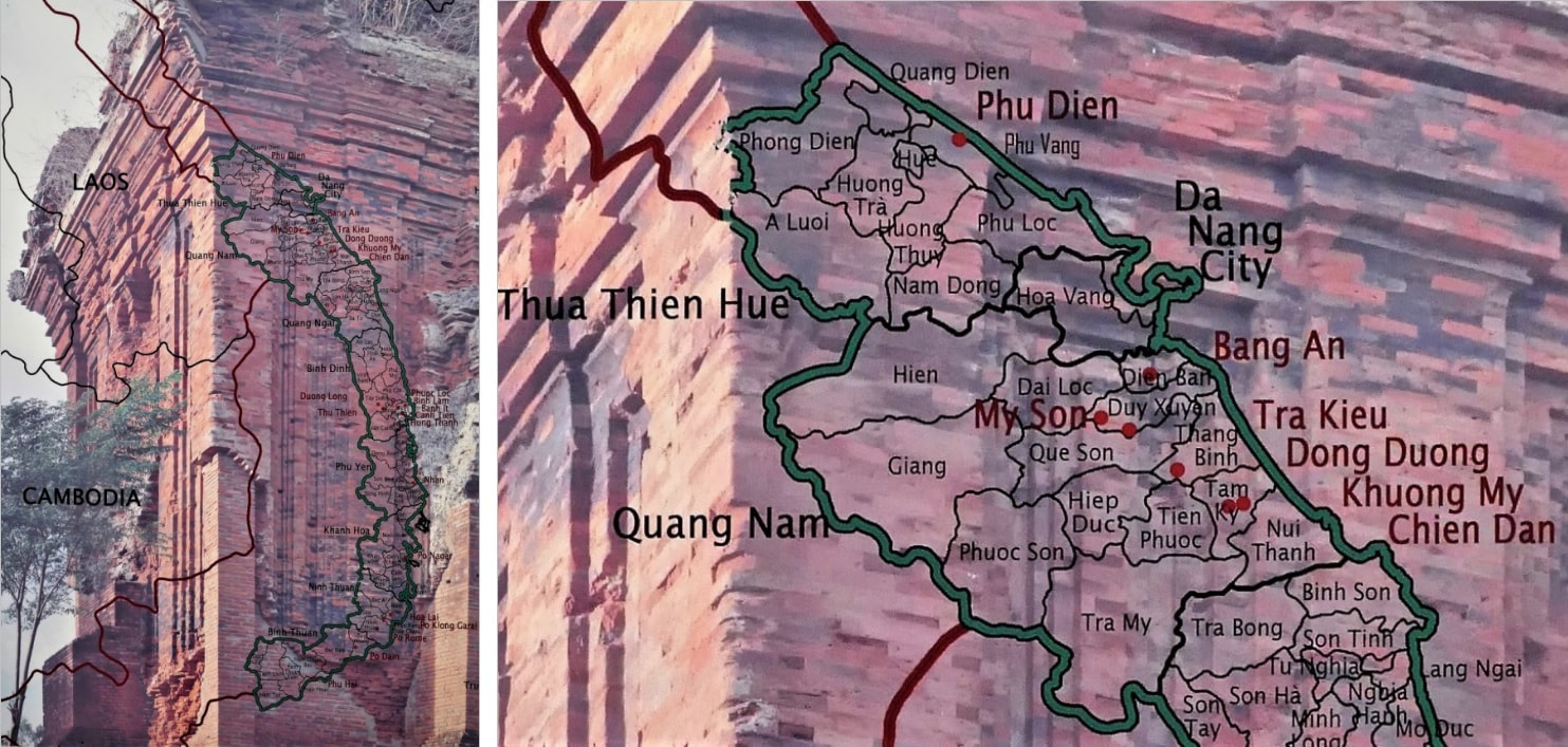 Bild 1: Übersichtskarte Cham Tempel Bild 1.1: Kartenausschnitt Provinz Quang Nam