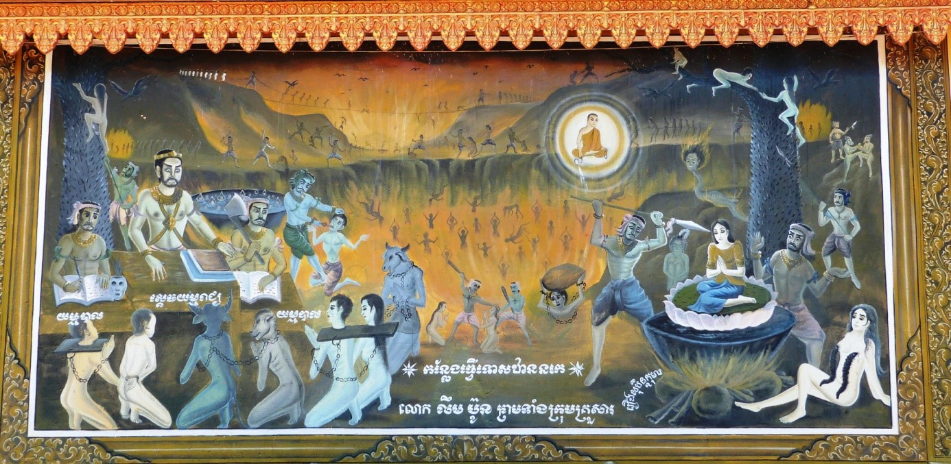 neue Malereien in Khmer Tempel Chaw Srei Vibol bei Angkor 