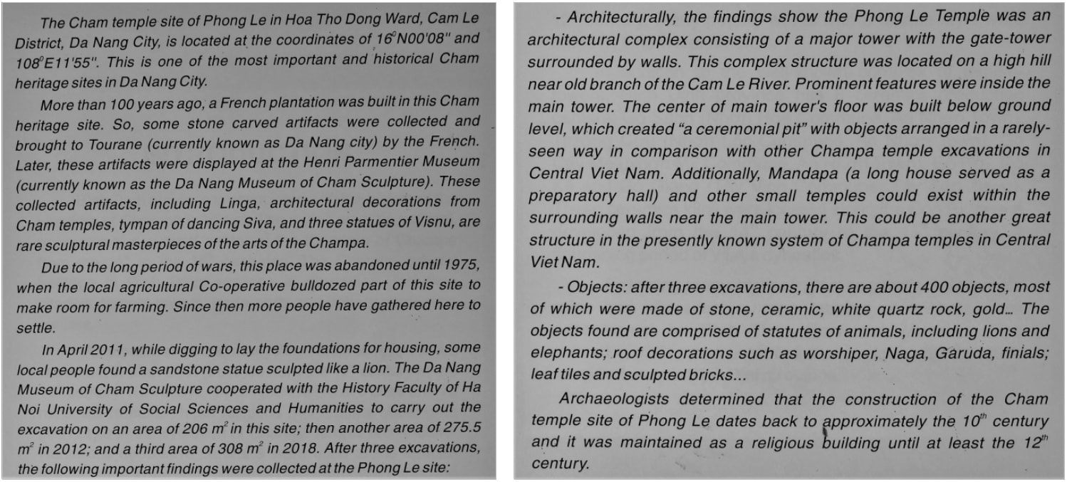 Bild 8 & 8.1: Cham Museum Da Nang – Text (in Englisch) zu Phong Le 