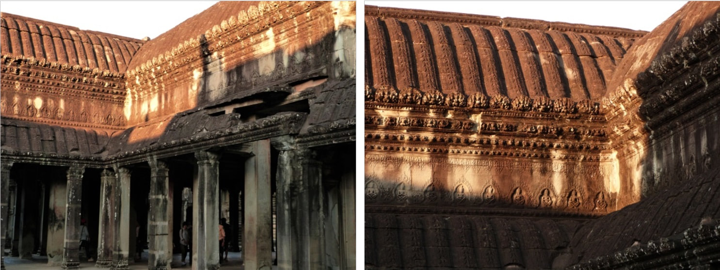 Bild 6 & 7: Angkor Wat – Dächer auf der mittleren Tempelebene