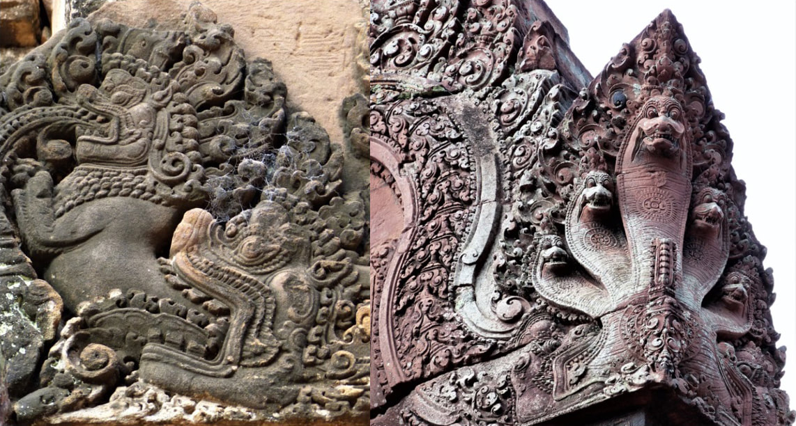 Bild 26 & 27: Banteay Srei – Makara und Naga  