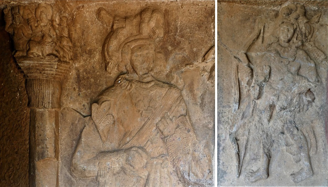 Bild 11 & 12: Dvarapala in der Bhaja Höhle Nr. 19 