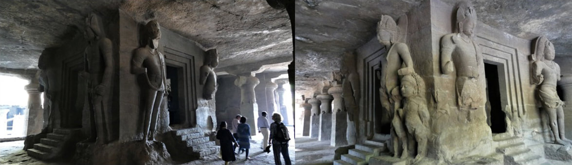 Bild 27 & 28: Elephanta Haupthöhle mit Shiva-Schrein