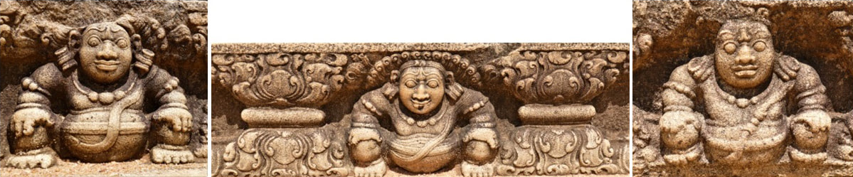 Bild 41, 42 & 43: Anuradhapura – Yakshas auf Stufenwangen 