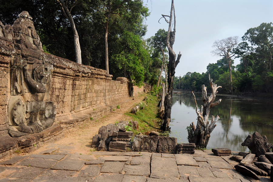 eastern moat and city walls of Preah Khan in Angkor