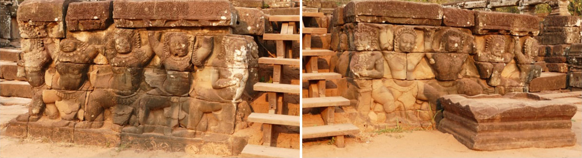 Bild 38 & 39: Yakshas an der oberen Plattform der mittleren Treppe