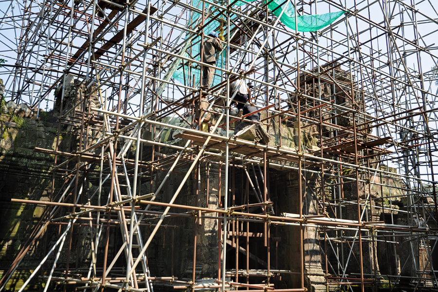 restoration works at Preah Khan's eastern gatehouse