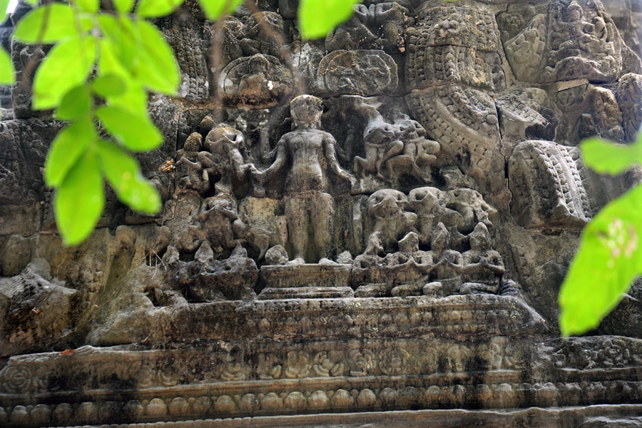 pediment carving presumably illustrating Vishnu with worshippers