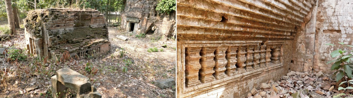 Bild 33 & 34: Tomnob Anlong Kravil Tempel – Bibliothek Außenansicht und Innenansicht 