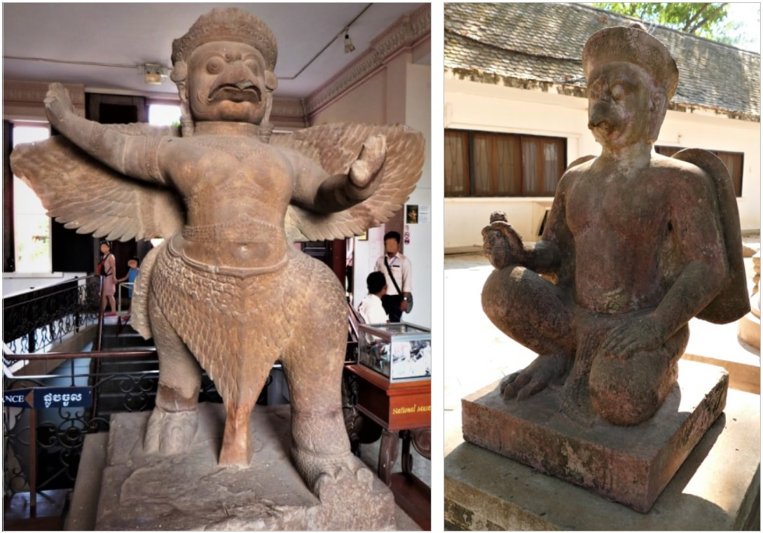 Garuda-Statue im National Museum Phnom Penh & Garuda-Statue vom Banteay Srei Tempel 