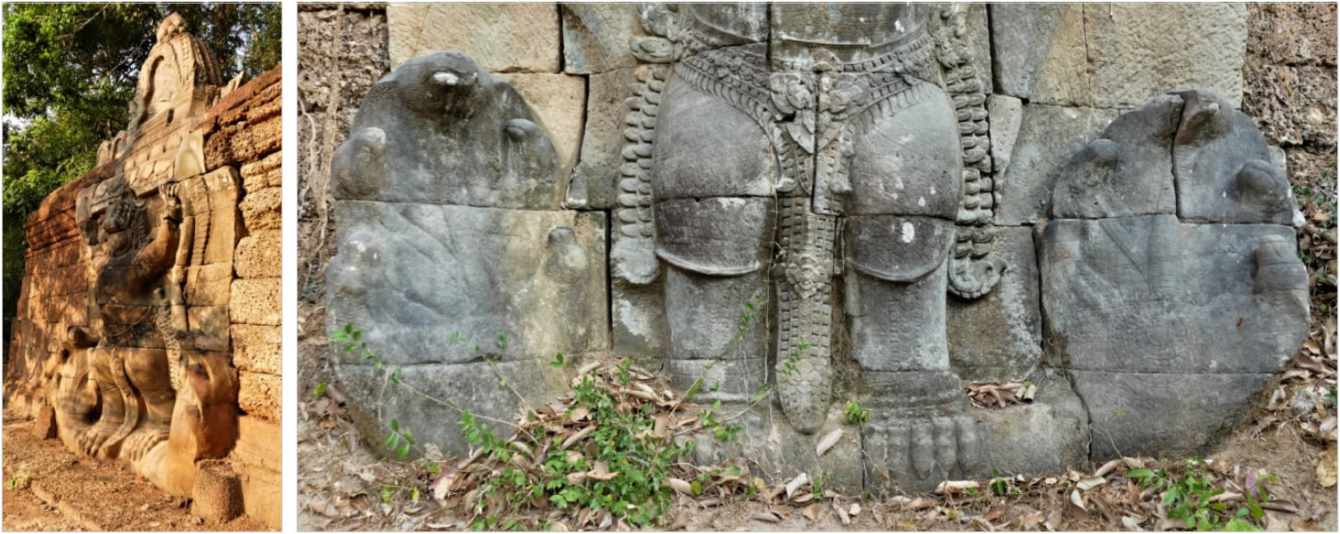Preah Khan in Angkor: Groß-Garudas an der Tempel-Außenmauer