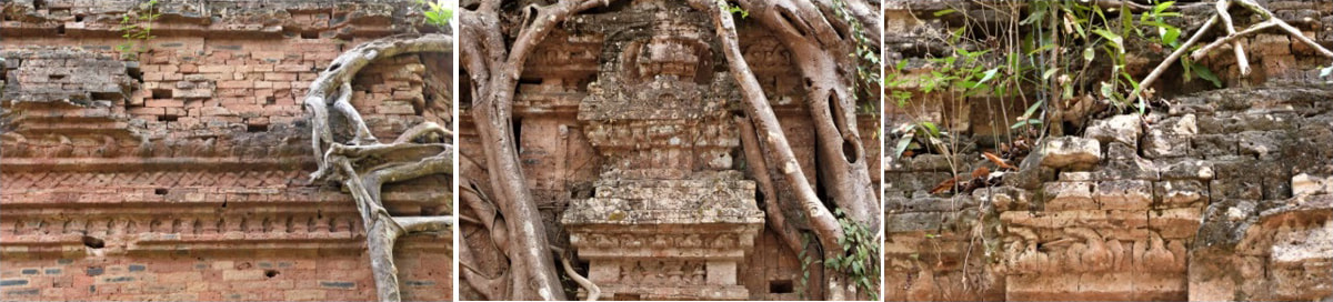 Bild 6.1 – 6.3. Sambor Prei Kuk: Hamsa-Dekorationen an Außenwänden