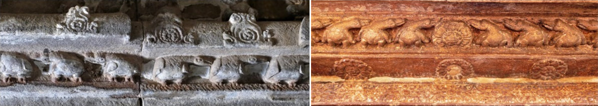 Bild 7.1 & 7.2: Indien: Hamsa-Dekorationen an Wänden südindischer Tempel 