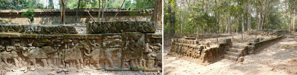 Bild 13 & 14: Königspalastgelände (Angkor Thom) – Terrasse im nordwestlichen Bereich