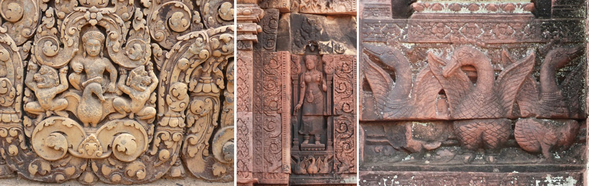 Bild 26, 27 & 28: Banteay Srei Tempel (Angkor) – Brahma auf Hamsa