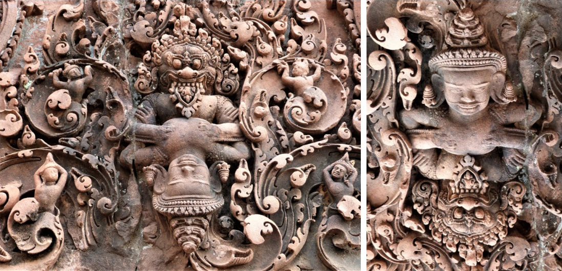 Banteay Srei Tempel: Relief mit Narasimha und Hiranyakashipu 