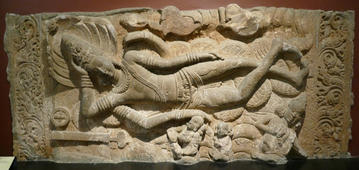 VISHNU auf SHESHA (Huchchappaiya Gudi, Aihole 7.Jh.) Mumbai CSMVS Museum
