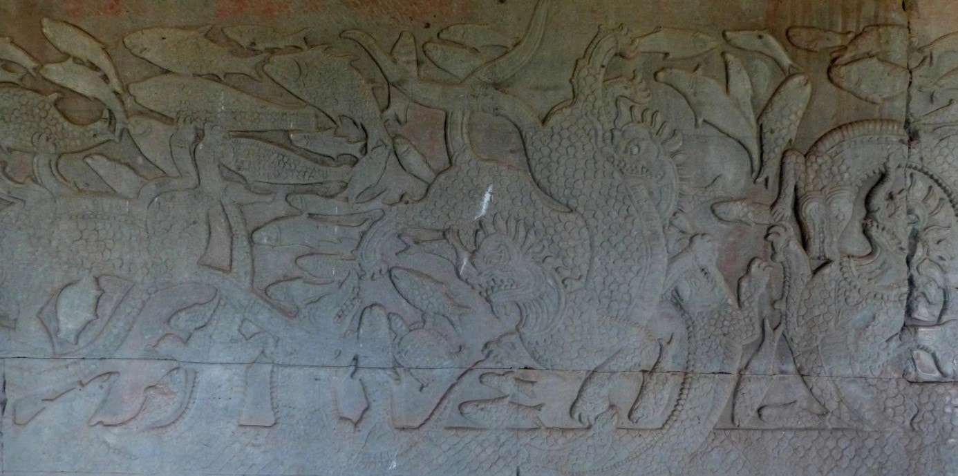 Detail aus dem Angkor Wat Relief Quirlen des Milchozeans