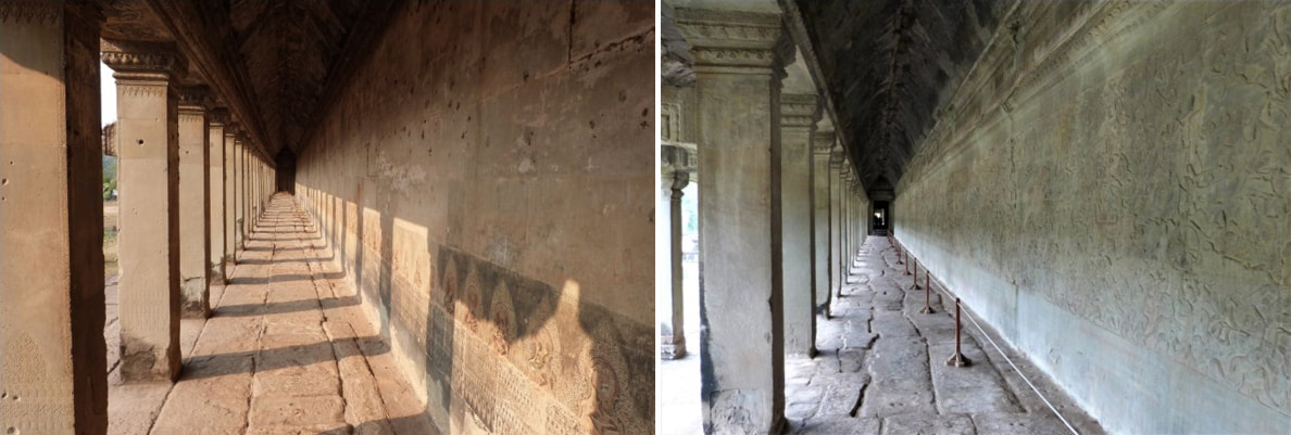 Bild 3 & 4: Angkor Wat – Nordwest-Galerie & Innere Reliefgalerie 