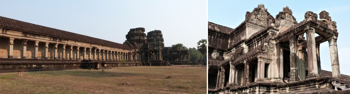 Bild 5 & 6: Angkor Wat – Nordwest-Galerie (Außenansicht) & Tempel Gopuram Süd