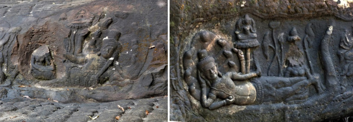 Bild 9 & 10: Kbal Spean – Vishnu-Reliefs