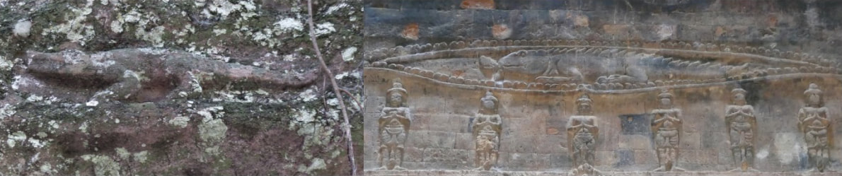 Bild 21: Krokodil-Relief in Kbal Spean & Bild 22: Krokodil-Relief in Prasat Kravan 
