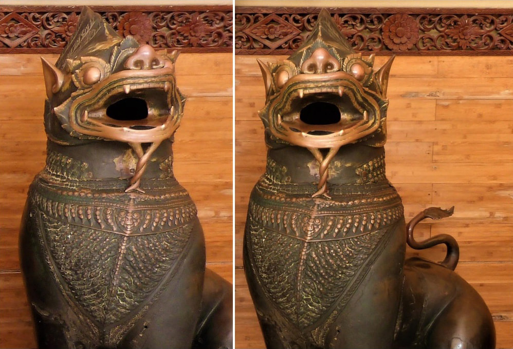 Löwen Bronze-Skulpturen der Khmer in Myanmar