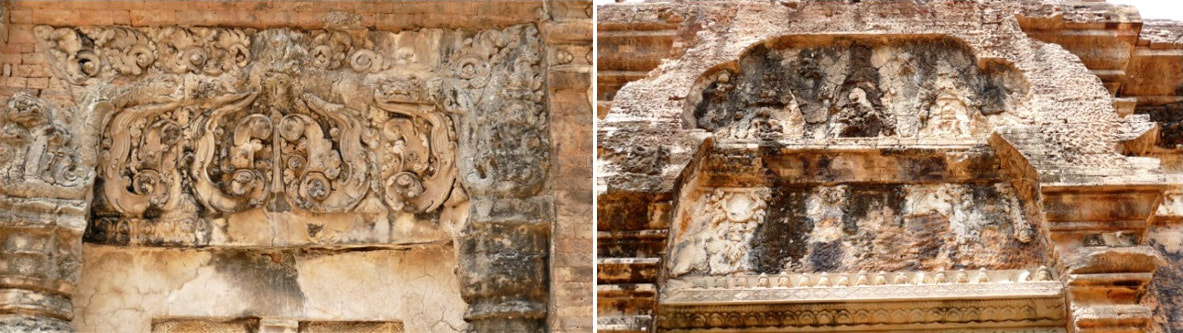 Bild 16 & 17: Lintel und Blendbogen (Tympanon) am Preah Ko Tempel