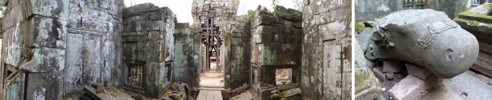 Prasat Thom: Zentrales Heiligtum (Innenraum) und Fragment von einem Nandi-Kopf