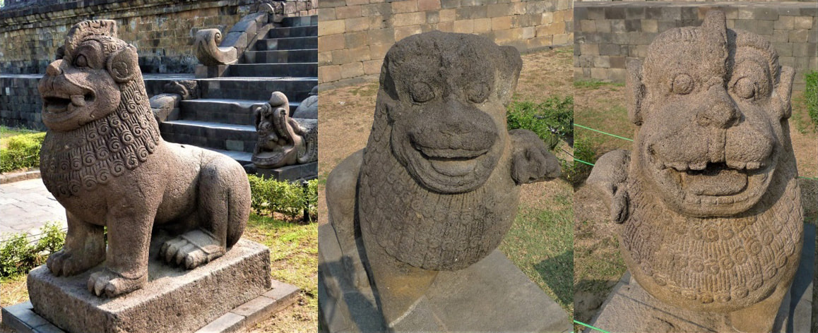 Bild 20, 21& 22: Borobudur – Löwen (Fotos 21,22: Vanessa Jones)
