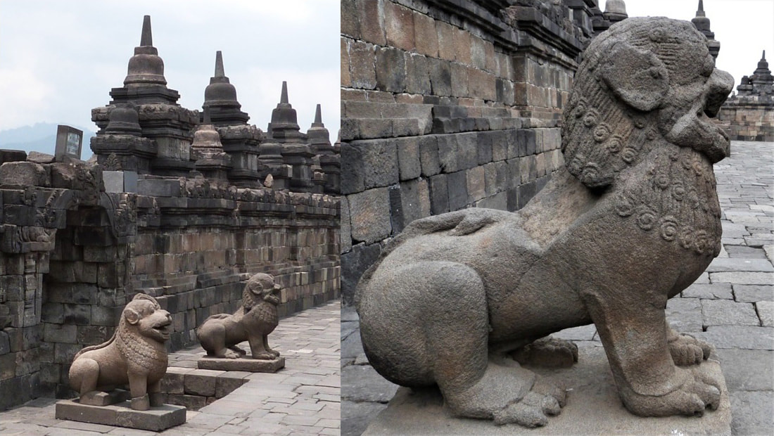 Bild 23 & 24: Borobudur – Löwen im oberen Bereich