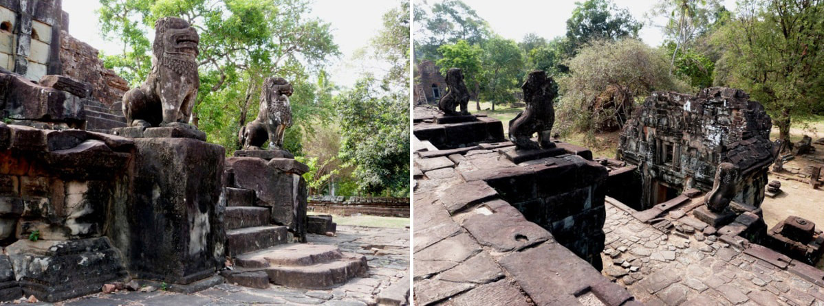 Roluos Gebiet: Bakong Tempel, Stufenaufgänge mit Löwen