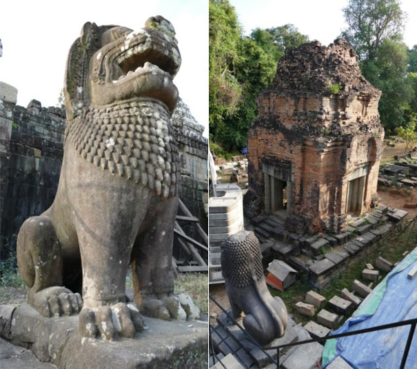 Phnom Bakheng Tempel: Löwen an den Zugängen zum Prasat
