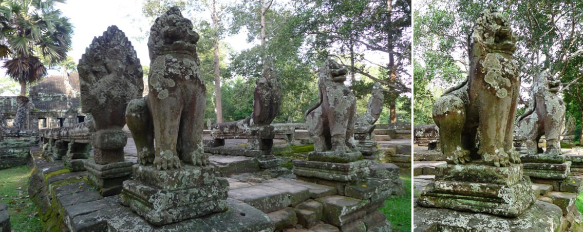 Banteay Kdei Tempel: Ost-Zugang mit Löwen und Naga-Balustraden