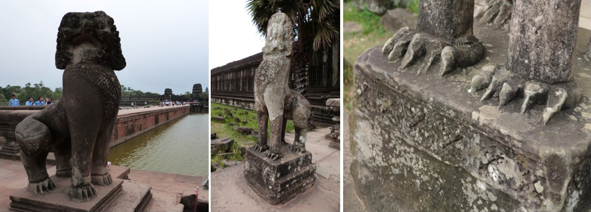 Angkor Wat: Löwe im Außenbereich (West-Steg) und Löwe im Innenbereich