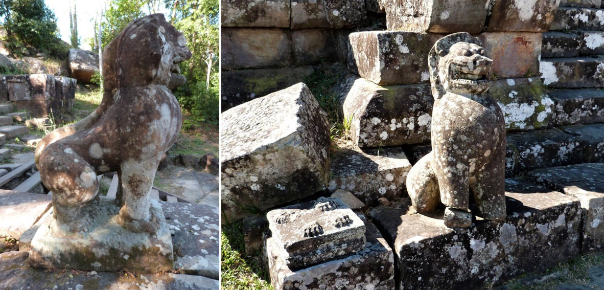 Prasat Preah Vihear: Löwe an der Ost-Treppe und Löwe im Innenbereich 