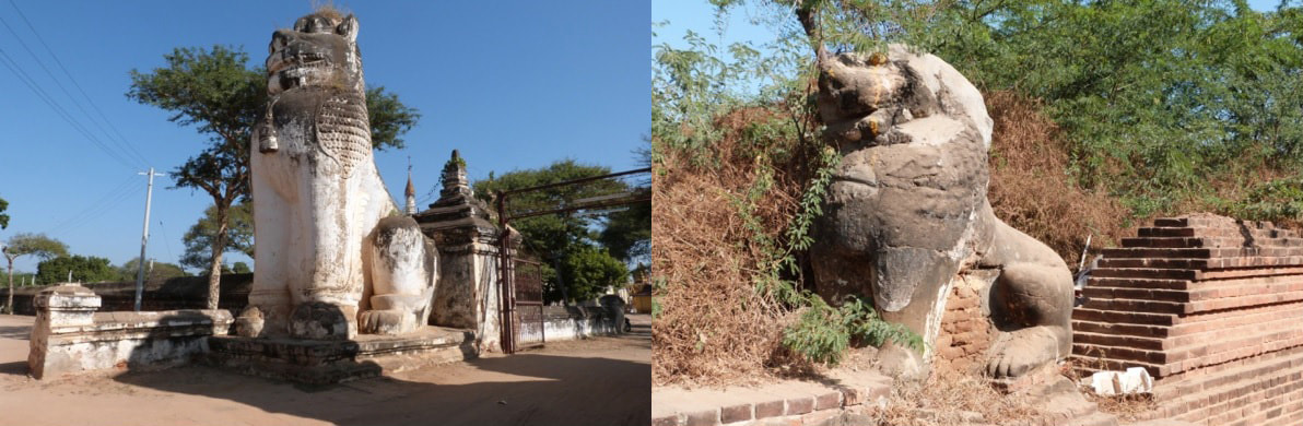 Bagan: Löwen am westlichen Zugang zur Shwezigon Pagode