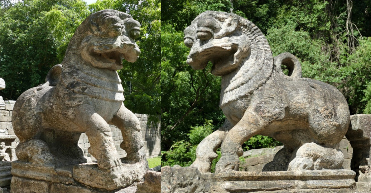 Bild 1 & 2: Felsenfestung Yapahuwa – Löwen am Treppenaufgang  