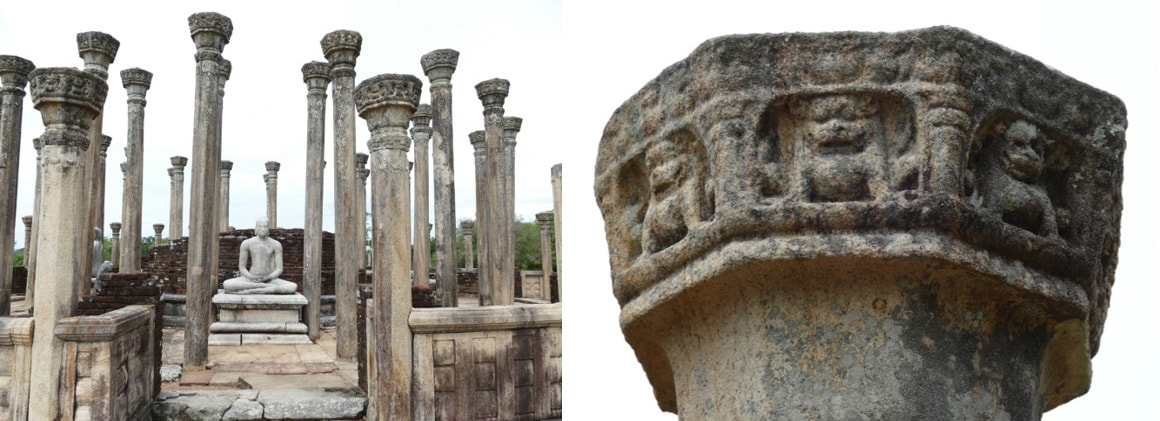 Bild 32 & 33: Medirigiriya – Vatadage (Teilansicht) & Löwenkapitell