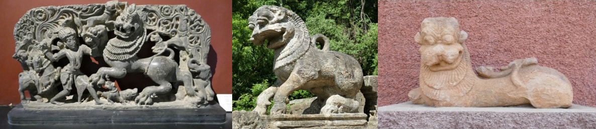 Foto 58, 59 & 60: Löwen-Darstellungen aus Süd-Indien und Sri Lanka