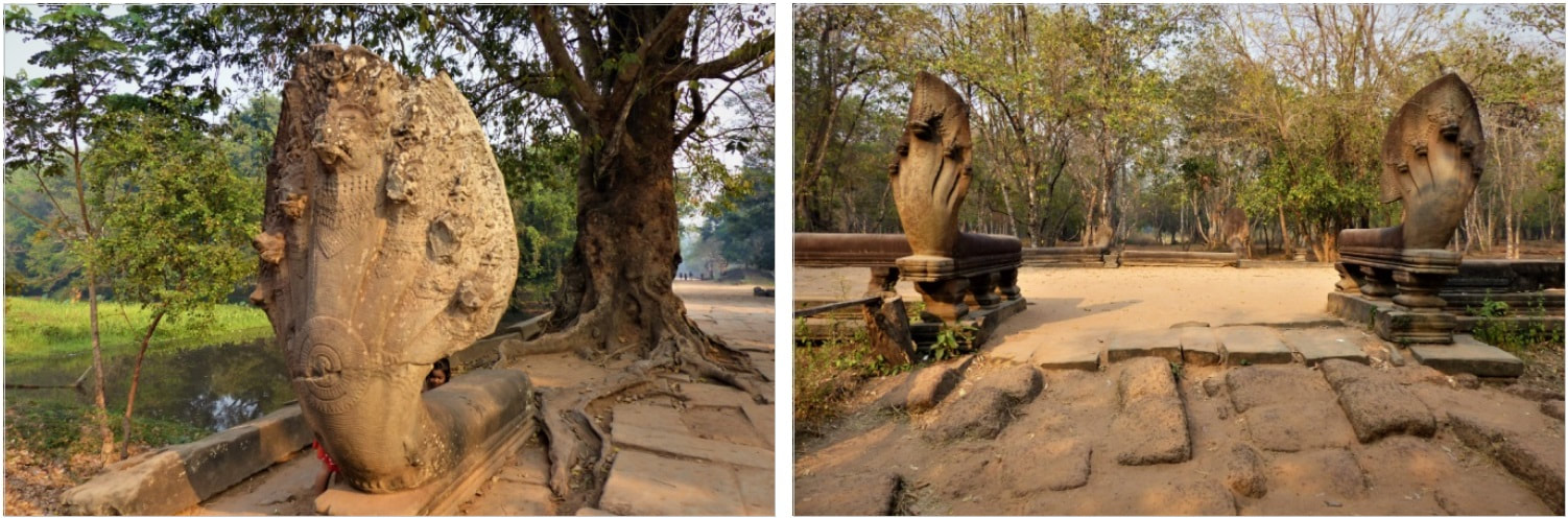 Bild 3 & 4: Beng Mealea, Naga-Balustraden am südlichen Zugangsweg
