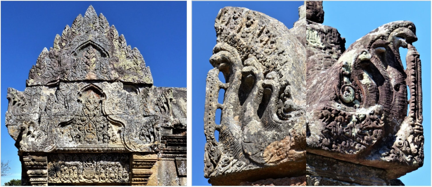 Bild 8, 9 & 10: Preah Vihear Tempel Naga-Akroterion