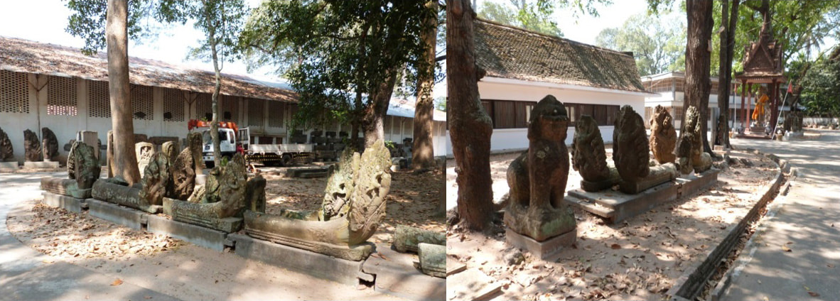 Angkor Conservation – frei zugänglicher Bereich mit Lintels, Löwen und Nagas