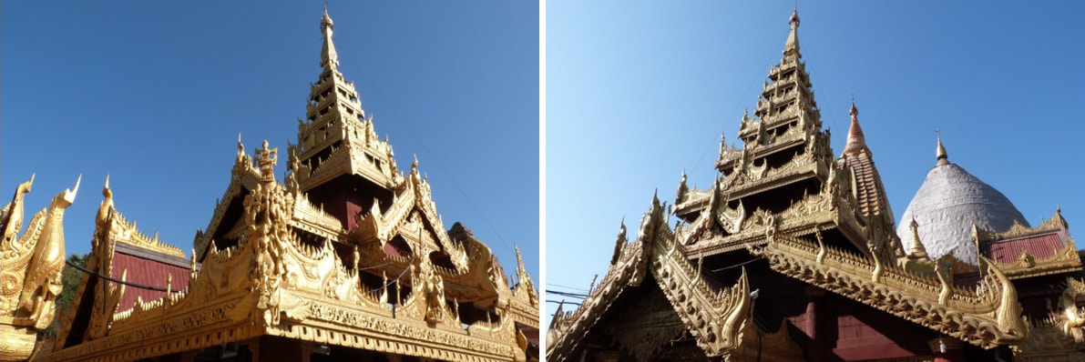 Bild 14 & 15: Dachpartien der östlichen Pagode am Shwezigon Stupa